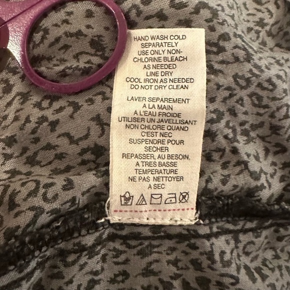 Free People 3/4 Sleeve Blouse Gray Leopard Print Lace Button Front Boho Sz 6 Med - Picture 6 of 8